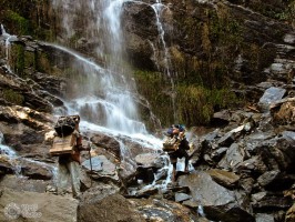 портеры-индусы с грузом стекла